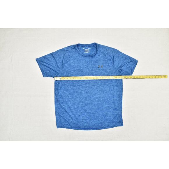 Under Armour Men's Tech Tee Blue Heather Regular Size LG Gym Run Short Sleeve - Picture 3 of 8
